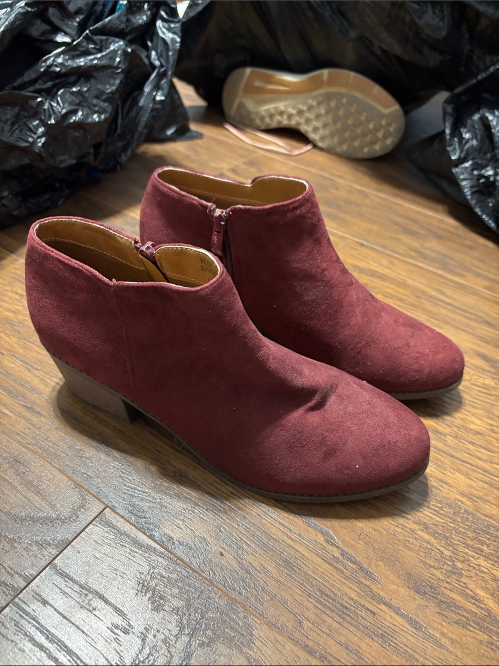Women's Burgundy Suede Ankle Booties with Side Zip